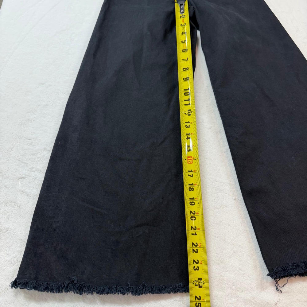 Zara Wide Leg Jeans Womens 0 Black Good High Waisted Raw Hem Frayed Denim - Picture 10 of 12